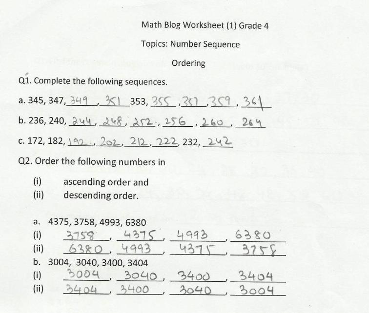 Math Blog Worksheet 1 Grade 4