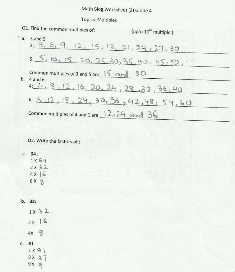 Math Blog Worksheet 2 Grade 4