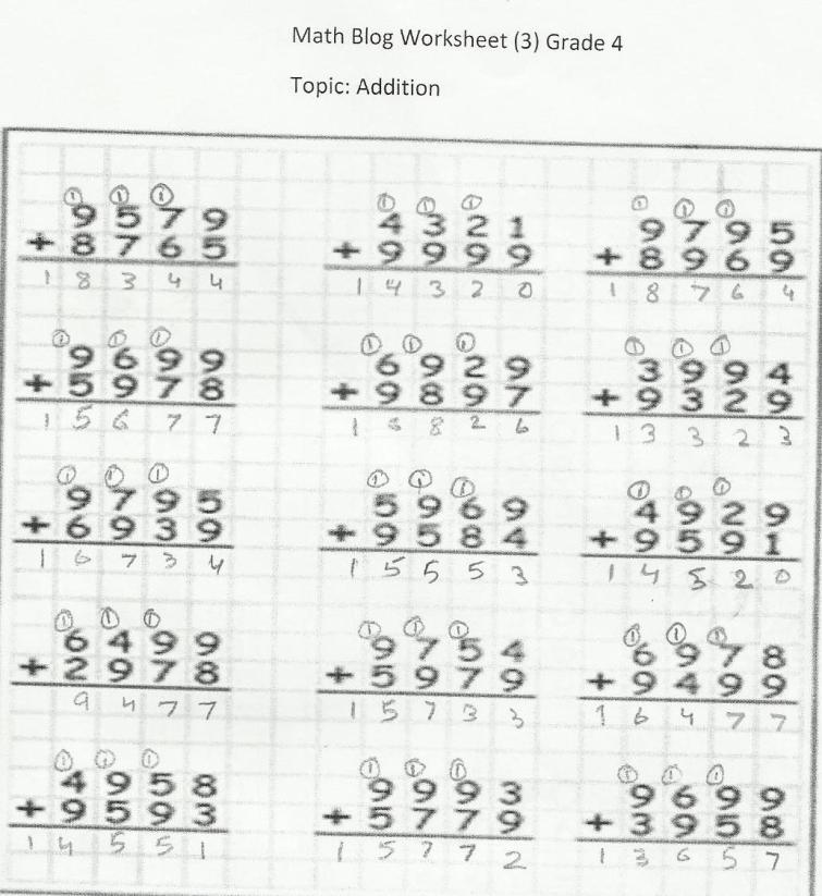 Math Blog Worksheet 3 Grade 4