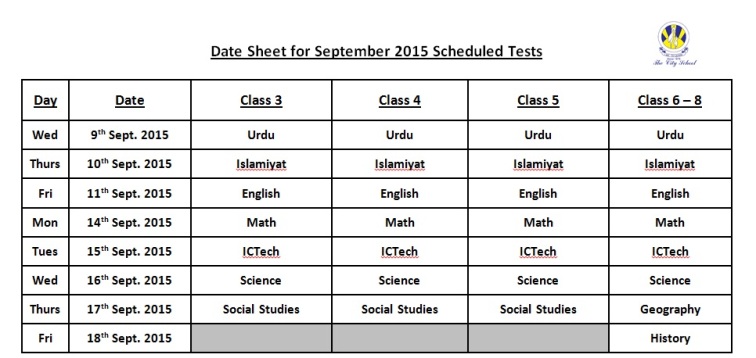 Date Sheet 1st Assemt 2015
